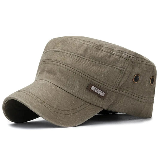 Vintage Washed Cotton Military Caps Flat Top Baseball Cap Adjustable Fitted Thicker Cap Sun Protection Men Women Cadet Army Cap