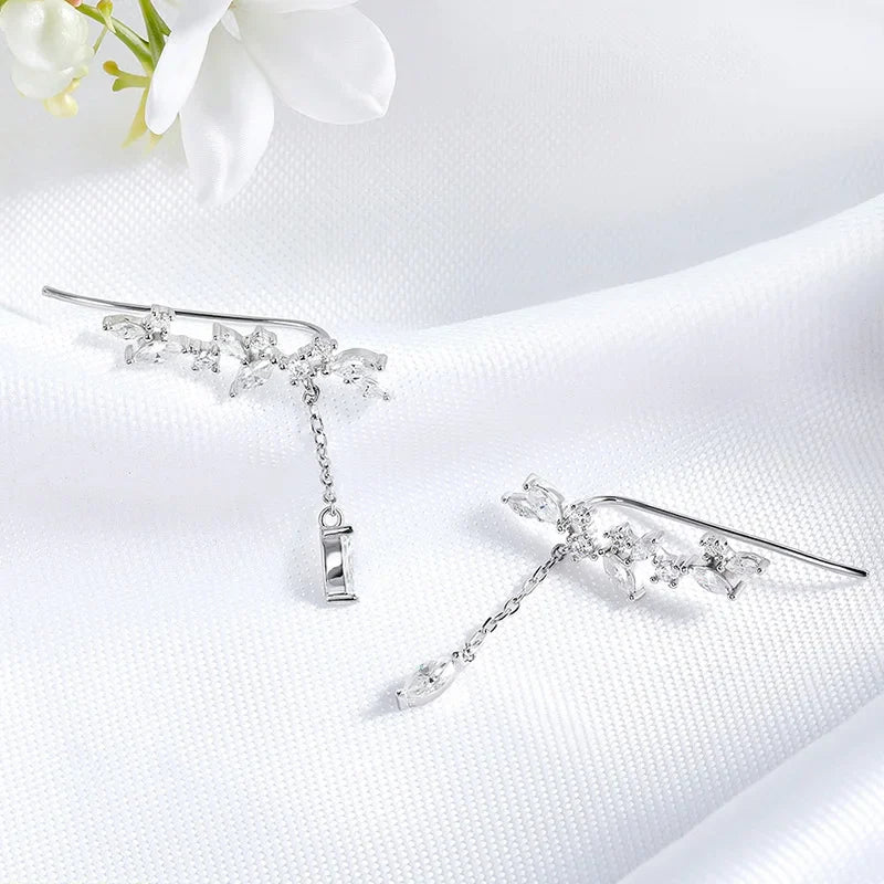 Tassel Flowers All Moissanite Drop Earrings for Women Pass Diamond Test Dainty Bridal Jewelry 100% Real Sterling Silver