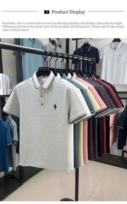 100% pure cotton men's short sleeved summer new golf casual polo shirt high-end brand designer pony embroidery design Tshirt top