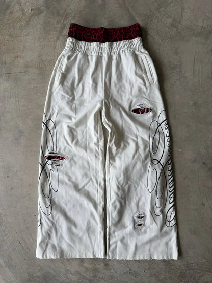 Double Toe Ripped Printed Trousers Functional Tactical Functional Men and Women Advanced Jogging Drawstring Casual Sports Pants