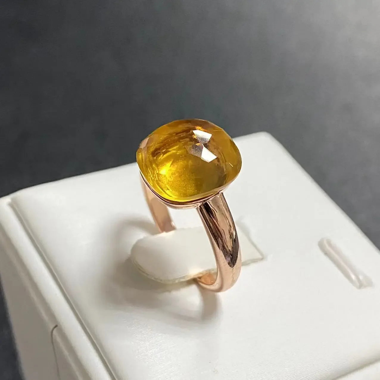 Trendy 12.6mm Flat Rose Gold Ring 35 Candy Colors Green Amethyst Turquoise Crystal Jewelry Gift for Women