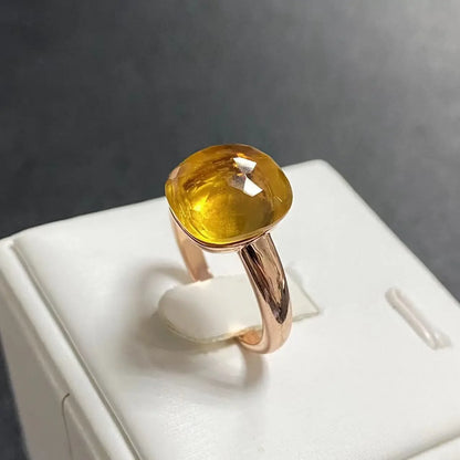 Trendy 12.6mm Flat Rose Gold Ring 35 Candy Colors Green Amethyst Turquoise Crystal Jewelry Gift for Women