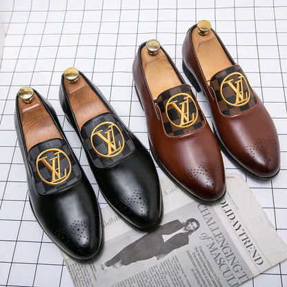 Men's Leather Casual Slip-On Shoes Business Dress All-Match Wedding Shock-Absorbing Wear-Resistant Footwear Size 38-48