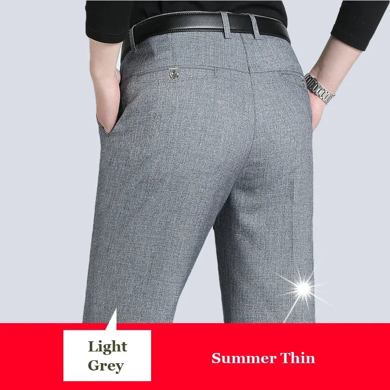Autumn Summer Men's Slim Casual Pants Fashion Business Stretch Thicken Trousers Men Brand Solid Pant Black Navy Man Plus Size