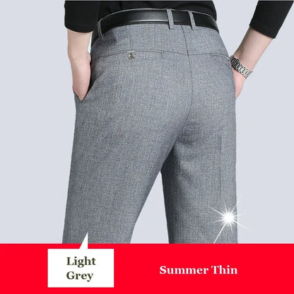 Autumn Summer Men's Slim Casual Pants Fashion Business Stretch Thicken Trousers Men Brand Solid Pant Black Navy Man Plus Size