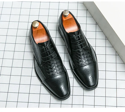 Weaving Formal Shoes For Men Brown Leather Men's Shoes Fashion Stitching Elegant Mans Autumn Footwear Male Wedding Shoes