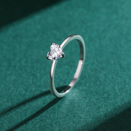 Authentic 925 Sterling Silver Simple Love Heart AAAAA Zirconia Sparkling Finger Ring For Women Female Wedding Jewelry