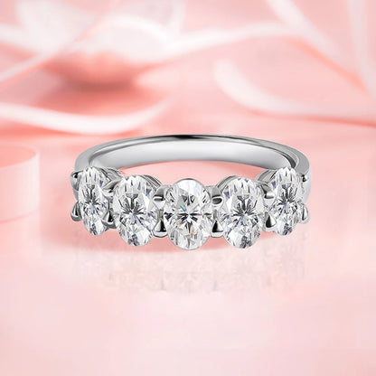3*5mm D Color  5 Stone Oval Moissanite Wedding Band Sterling Silver 925 Certified Engagament Eternity Jewelry Wholesale