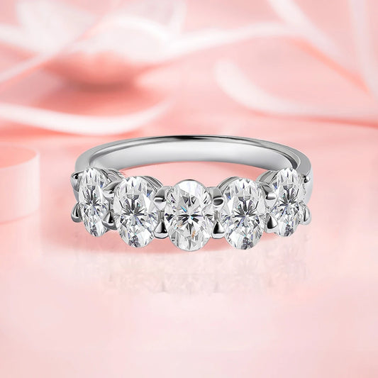 3*5mm D Color  5 Stone Oval Moissanite Wedding Band Sterling Silver 925 Certified Engagament Eternity Jewelry Wholesale