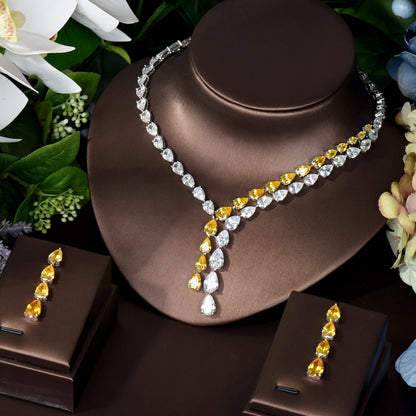 Clear Best Quality Brilliant Crystal Zircoina Earrings And Necklace Bridal Jewelry Set Wedding Dress Accessories N-1453