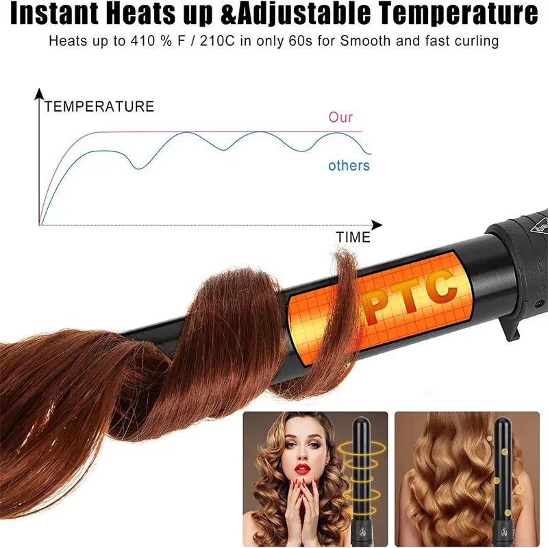 Professional Interchangeable Hair Curling Iron LCD Display Hair Curler Set 5 in 1 Interchangeable Hair Curling