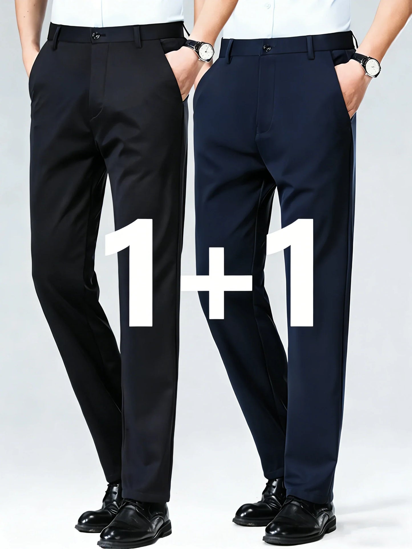 Men's 2-Pack Slim Fit Stretch Dress Pants - Navy Blue Business Casual Trousers, Wrinkle-Resistant Office Work Pants for Daily We