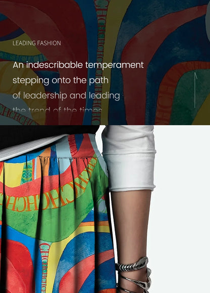 2024 Summer New Print Retro Midi Half Skirt Women's Elegant Lace Lower Half Colored Printed Half Skirt