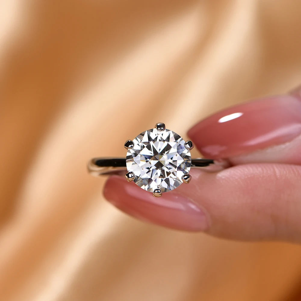 1ct 2ct 3ct Moissanite Ring Round Brilliant Diamond Test Passed 925 Sterling Silver Diamond Solitaire Rings for Women