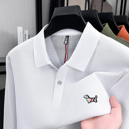 100% pure cotton autumn high-end luxury men's brand long sleeved polo shirt original embroidered dog design golf top T-shirt