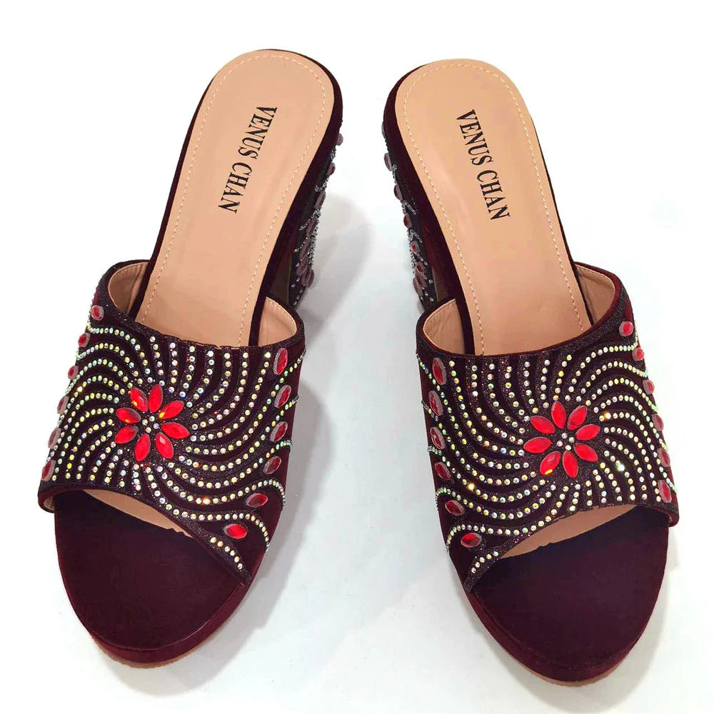 Women's Shoes High Heels Sexy Ladies Party Wedding Pattern Embroidery Mules Shoes and Bags Set for Italian