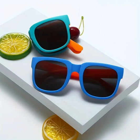 1 Pair Foldable Glasses for Boys & Girls Portable Square Frame Travel Glasses Playful Design|Durable Lenses Outdoor Glasses