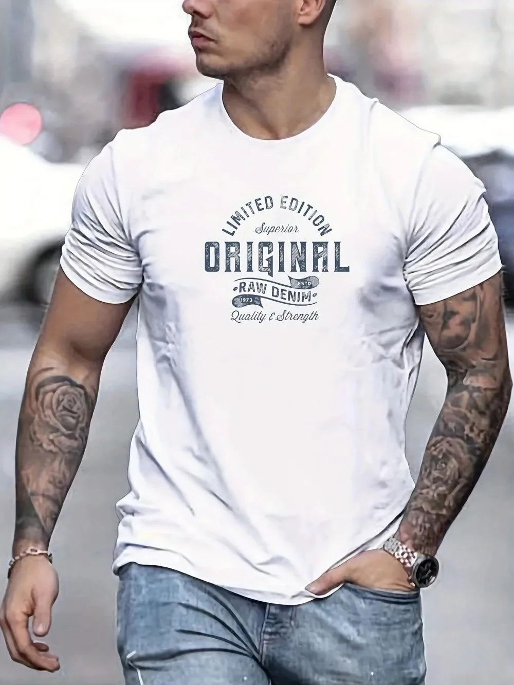 Men's short sleeved T-shirt with letter printed round neck breathable streetwear plus size T-shirt casual high-quality clothing