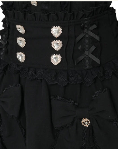 Liz Japanese New 2026 Spring Sweet Girl Heart Buckle Double Bow Lace Patchwork High-waisted Kawaii Elegant Princess Short Skirt
