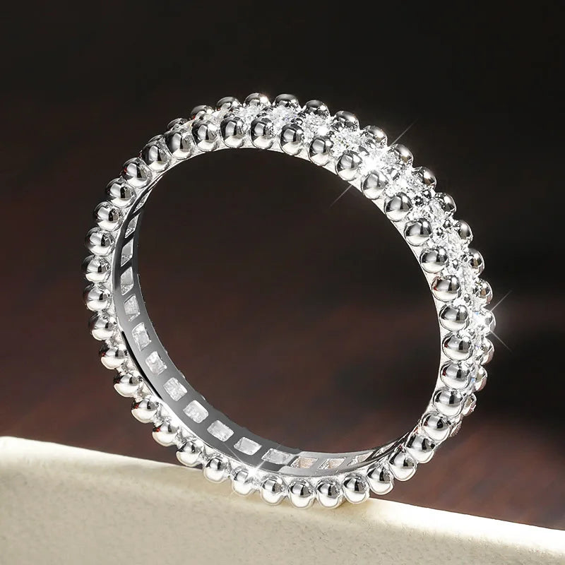 D VVS1 Moissanite Rings for Women Stackable Full Eternity Wedding Band 18K White Gold Plated s925 Sterling Silver Ring