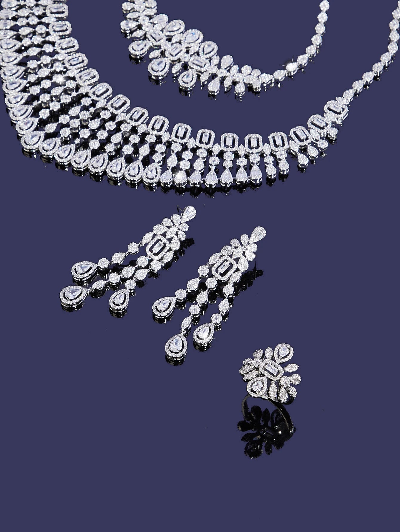New Elegantly Quality Dress Jewelry Luxury Necklace Earrings Sets Cubic Zirconia Jewelry Sets Women Bridal Wedding