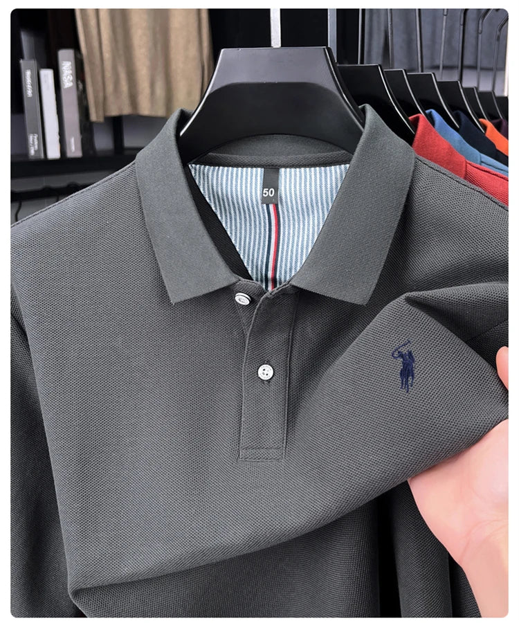 High end brand 100% cotton long sleeve polo shirt fashion luxury pony embroidery business casual comfort new Paul men's T-shirt