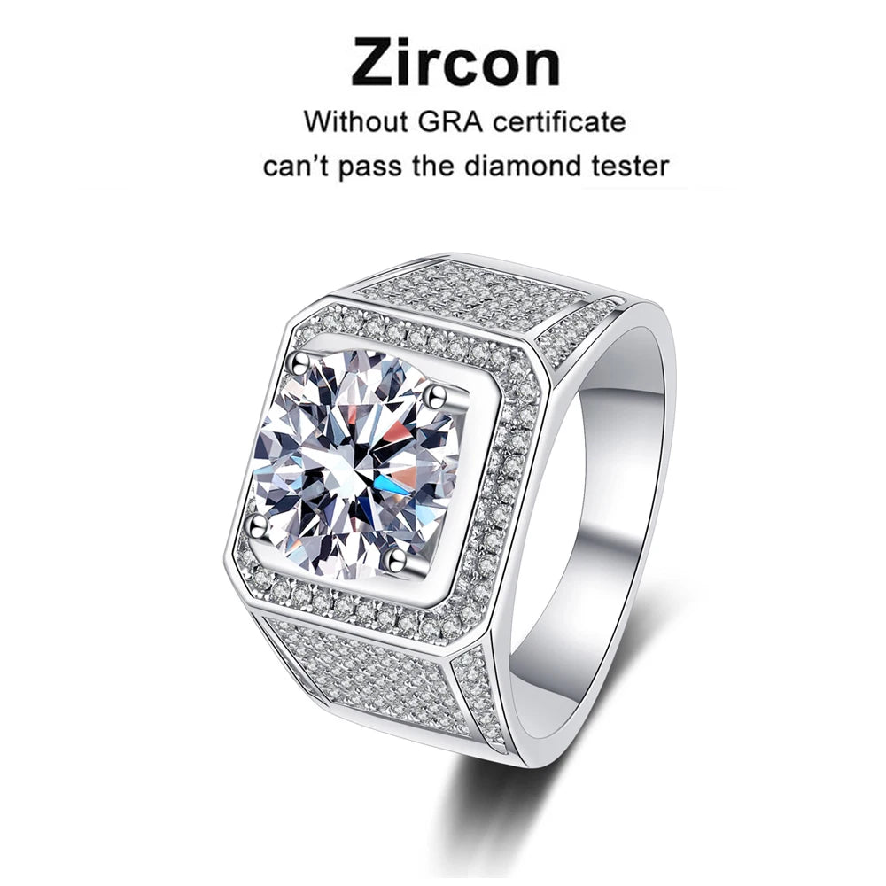 5ct D Color Moissanite Ring 925 Sterling Sliver Plated 18k Eternity Band Hip Hop Rings for Man Party Sparkling Jewely