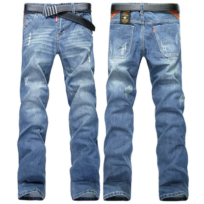 Ripped Plus Size Jeans for men Fashion jean man High Street Retro Washed, Worn Men trousers Casual Cargo Pants Slim Small Feet