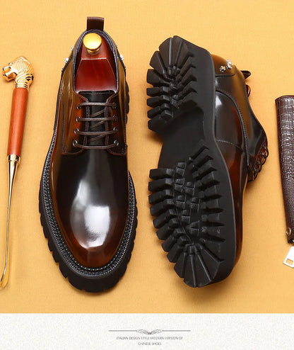 Men's Oxfords Genuine Leather Male Wedding Party Dress Shoes for Men Round Head Lace-Up Office Suit Formal Derby Shoes