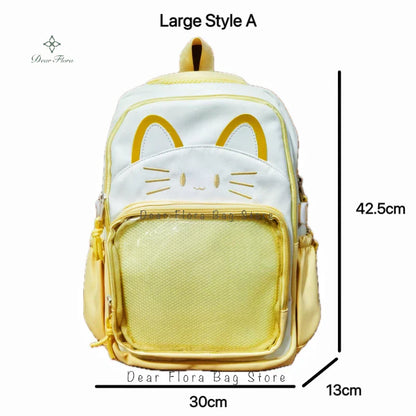 Cute Cat Ita Backpacks Large Capacity Knapsack Casual Girl Transparent DIY Display Rucksack Cartoon Trendy Travel Schoolbags