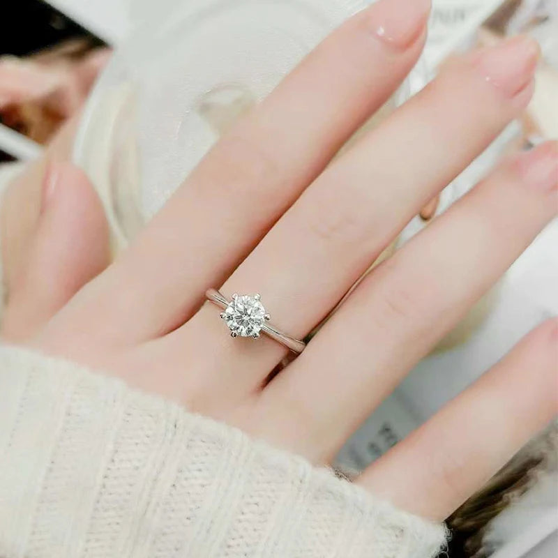 Ring For Women 925 Sterling Silver with White Gold Plated Lab Diamond Engagement Wedding Band Jewelry