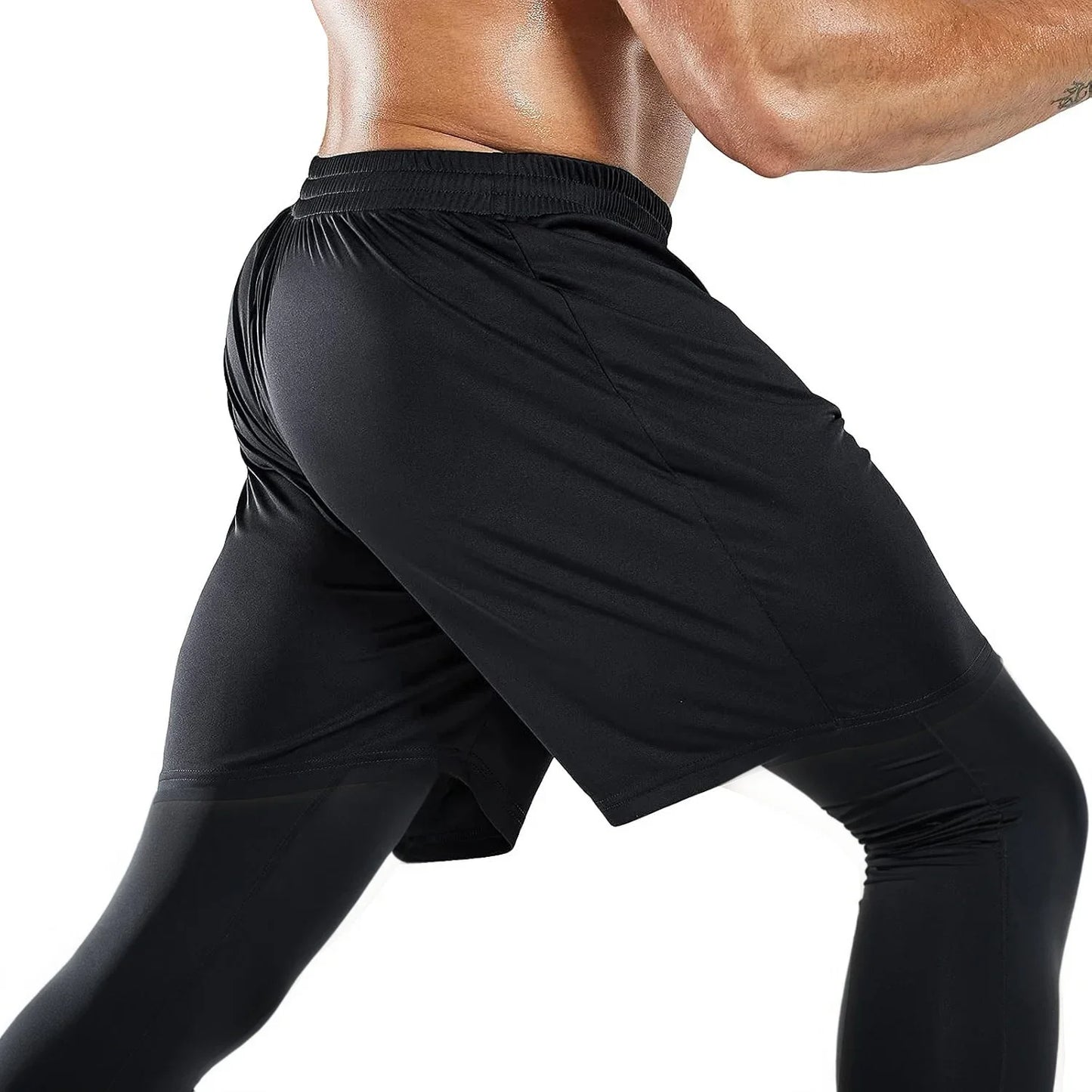 Men's 2 Piece Running Set Quick Dry Sport Shorts with Compression Tights for Gym Fitness Jogging Basketball
