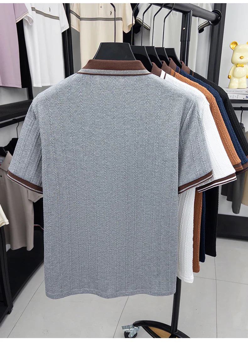Luxury brand short sleeve T-shirt men's lapel top summer fashion jacquard design golf pony embroidery casual knitted polo shirt