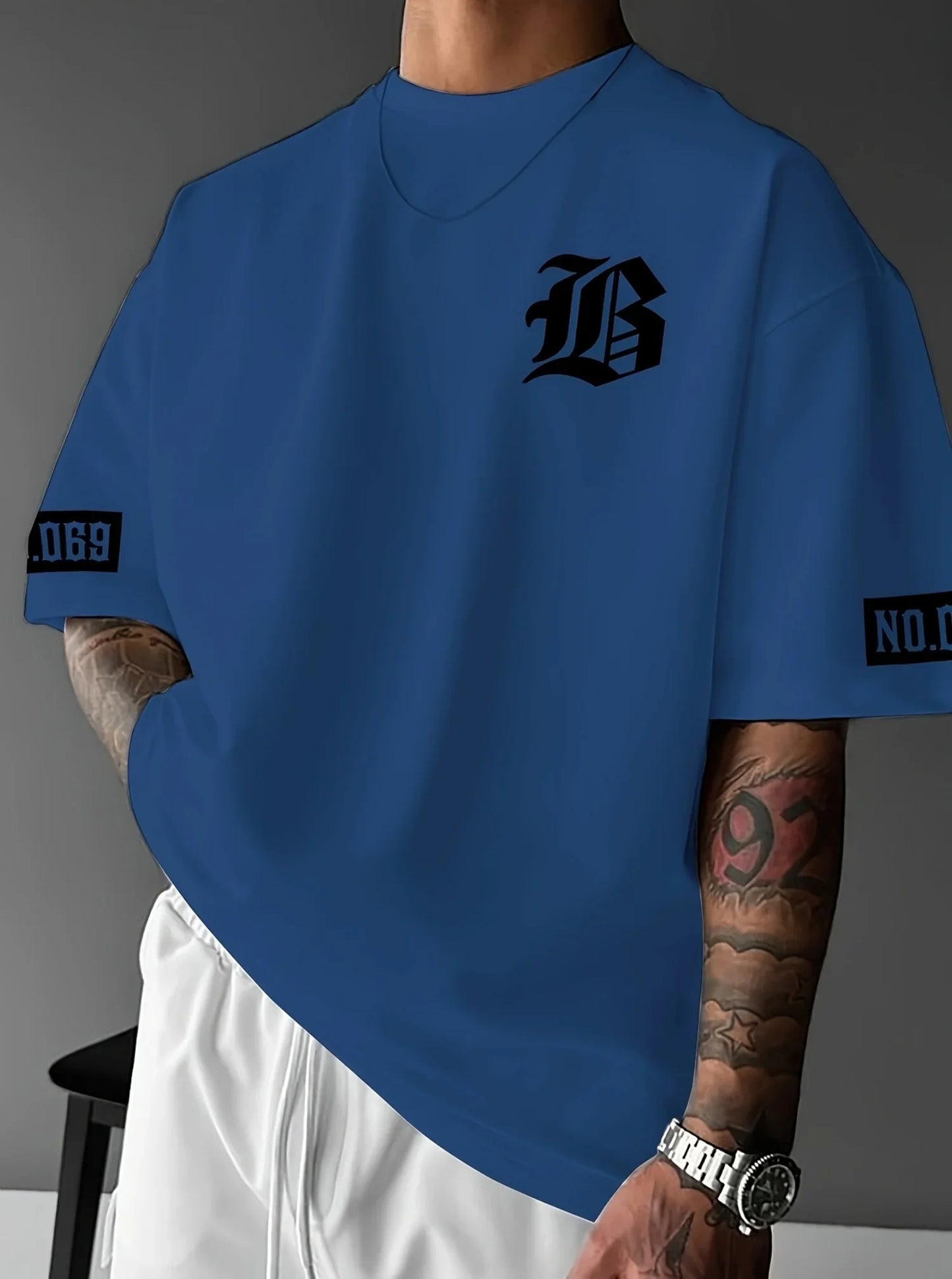 LB Letter Print Casual Graphic T-Shirt Short Sleeve Sports men's T-shirt Unisex Casual Daily Wear Summer Men's Racing T-shirt