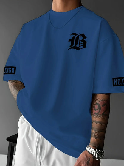 LB Letter Print Casual Graphic T-Shirt Short Sleeve Sports men's T-shirt Unisex Casual Daily Wear Summer Men's Racing T-shirt