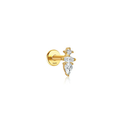 1PC Four Pointed Star Moon Tassel Lotus Cartilage Spiral Puncture 925 Sterling Silver Stud Earring For Women Ins Earring