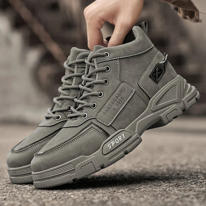 Men's High-Top Windproof Hiking Boots with Thick Sole & Height Increase - - Outdoor Boots Suitable for Trekking, Work, Winter -