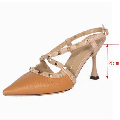 2024 Summer New Designer New Ankle Strap Sandals for Women Party Elegant Rivet Pointed Stiletto Sexy High Heel Women Shoes