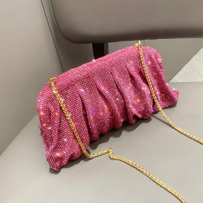 Shiny Rhinestones Handmade Evening Clutch Bags New Folds Purses and Handbags Luxury Designer Wedding Party High Quality