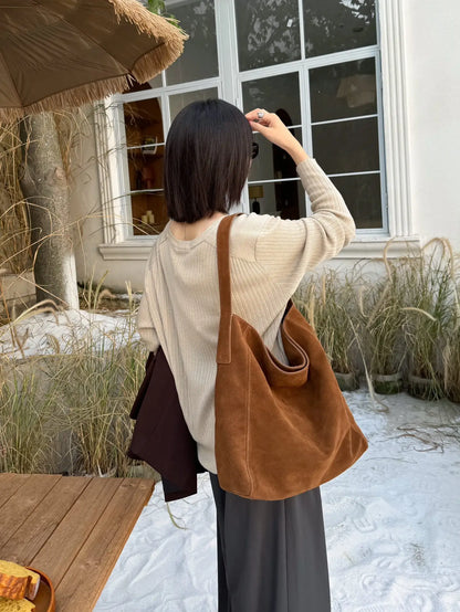 Soft Suede Cow Leather Women's Shoulder Crossbody Bags Luxury Designer Brand Ladies High Quality Large Tote Bag Autumn Winter