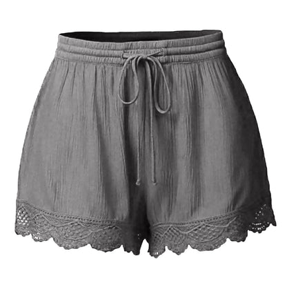 Shorts For Women Ruffle Hem Casual Shorts Plus Size Drawstring  Lace Shorts