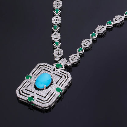 2023 Hot Square Sweater Chain 4-Piece Long Necklace Set Crystal Cubic zirconia Dubai Nigeria Wedding Accessories
