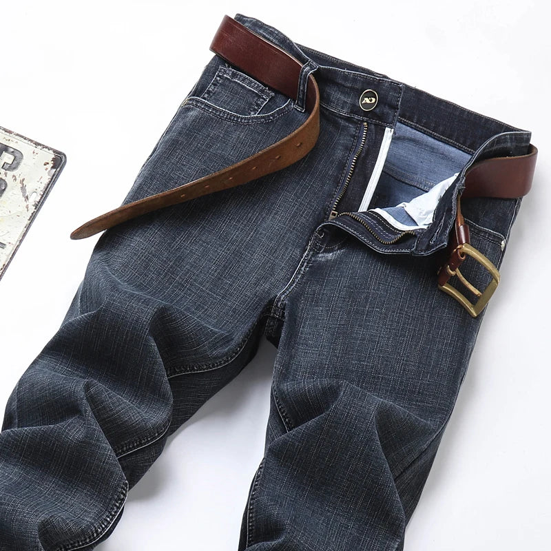 2026 Brand New Men  Straight Blue Gray Jeans Business Fashion Classic Style Cotton Stretch Denim Pants Male Brand Trousers