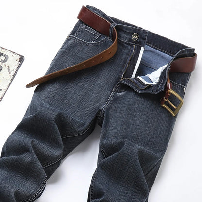 2026 Brand New Men  Straight Blue Gray Jeans Business Fashion Classic Style Cotton Stretch Denim Pants Male Brand Trousers
