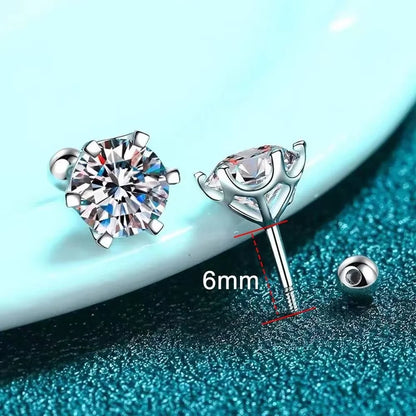 TY 0.3-2CT Moissanite Earrings 925 Sterling Silver Round Cut Stud Earrings Piercing Earrings for Men and Women Fine Jewelry