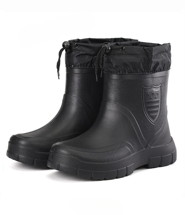 2024 Versatile Men's Rain Boots Waterproof outdoor lightweight shoe Velvet fashion short boot Casual comfort male water shoes