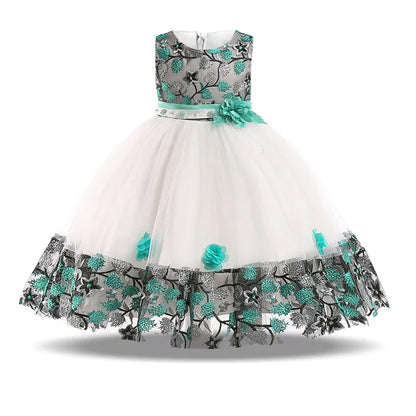 Vestidos de dama de honra de festa de flores de verão para meninas, vestido elegante de baile de casamento de tule de aniversário, vestido de princesa de noite para meninas, fantasias de Natal