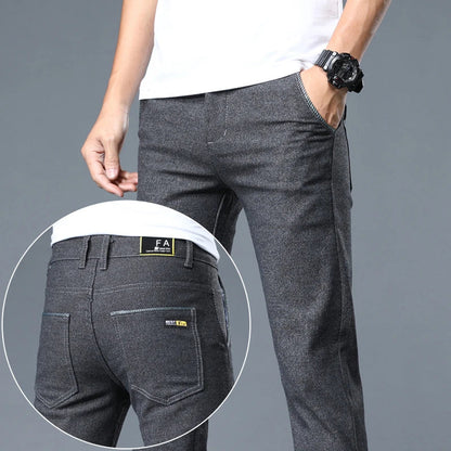Classic Soft Grinding cotton Pants Men Business Casual Pants 2023 Autumn New Straight Slim Fashion Gray Black Brand Trousers