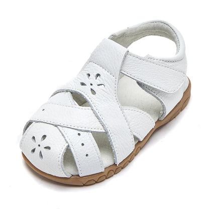 Genuine leather soft closed toe cut out children Girls sandals flat toddler Summer shoes