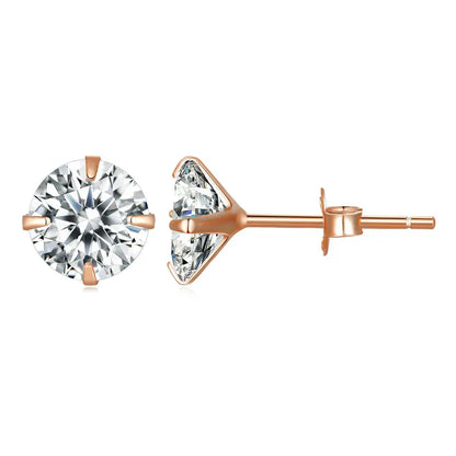 CZ Stud Earrings 925 Sterling Silver Platinum Plated Round Cubic Zirconia Hypoallergenic Barbell Earrings 4-7mm